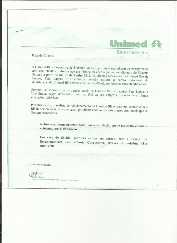 COMUNICADO UNIMED-BH